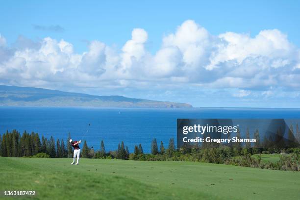 Patrick Cantlay of the United States plays an approach shot on the fourth hole during the first round of the Sentry Tournament of Champions at the...