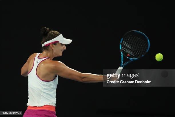 Irina-Camelia Begu of Romania plays a backhand in her match against Amanda Anisimova of the United States during day five of the Melbourne Summer Set...