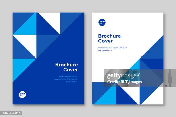 brochure cover design template with geometric triangle graphics - title page stock illustrations