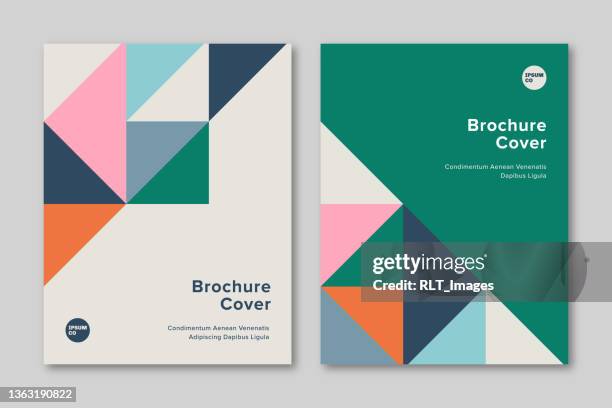 brochure cover design template with geometric triangle graphics - playful abstract stock illustrations