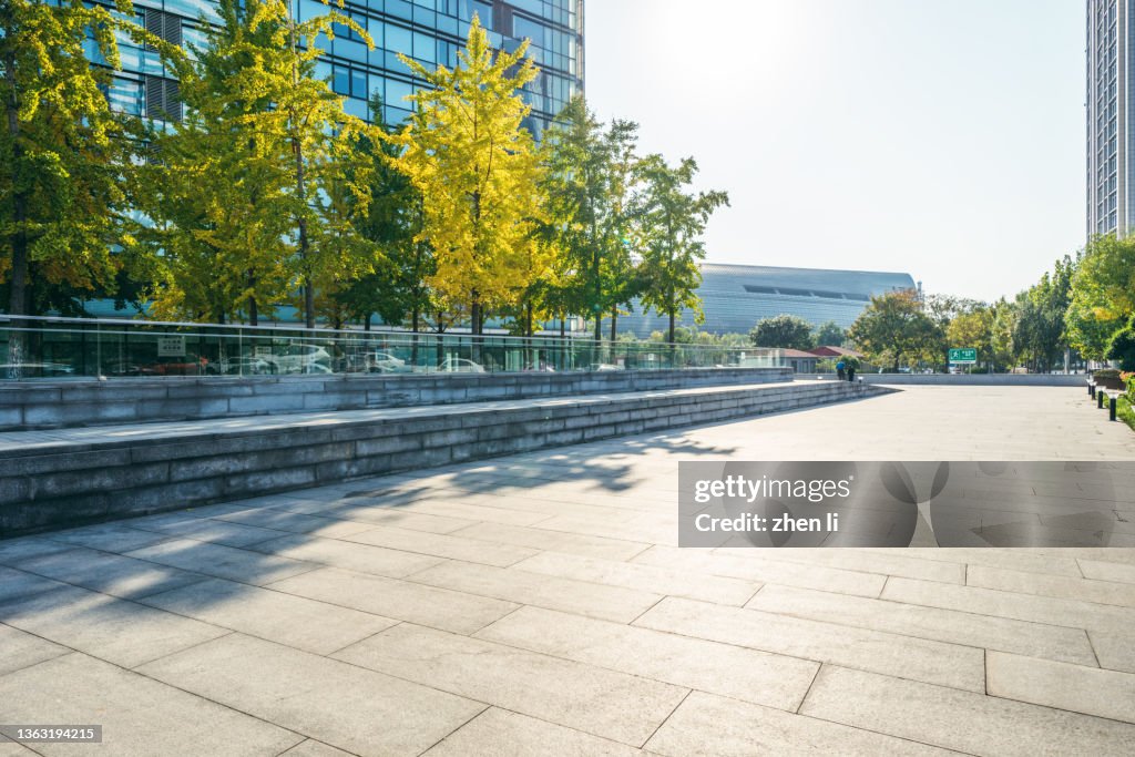 Parking lot outside office buildings