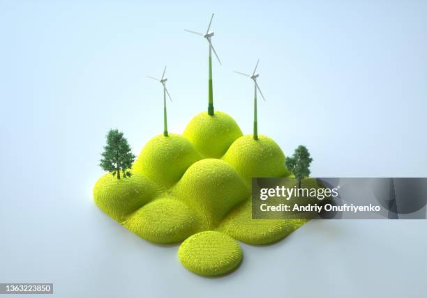 miniature wind turbines. - small stockfoto's en -beelden