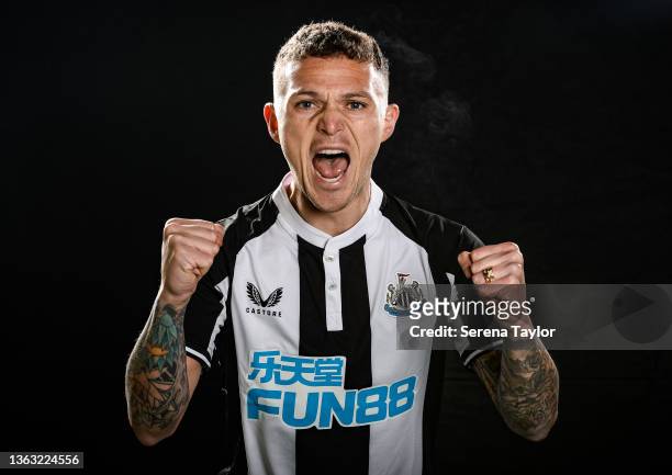 In this image released on January 7, Kieran Trippier poses for photographs at the Newcastle United Training Centre on January 05, 2022 in Newcastle...