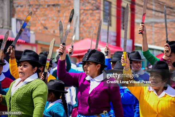 Cultural groups parade during the Carnival of Blancos Y Negros on January 5, 2022 in Ipiales - Narino, Colombia. This UNESCO-recognized carnival...