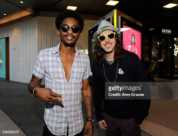 Shwayze and Cisco Adler perform in the Plaza at Santa Monica Place on January 1, 2012 in Santa Monica, California.