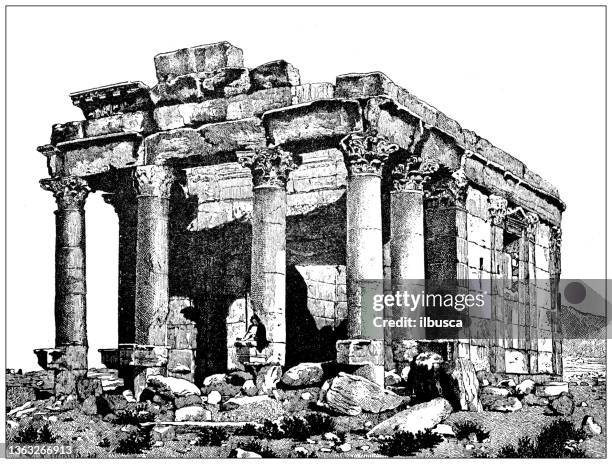 antique illustration: palmyra diocletian temple - palmyra syria stock illustrations