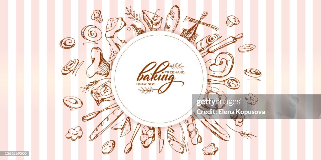 Freehand Baking Drawings On An Abstract Colored Striped Background ...