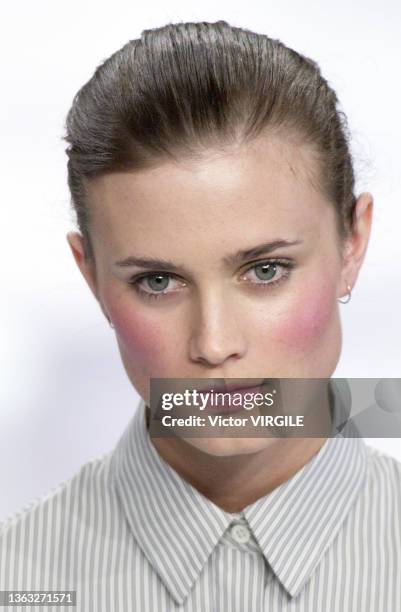 Celesta Hodge walks the runway during the Cacharel Ready to Wear Spring/Summer 2001 fashion show as part of the Paris Fashion Week on October 8, 2000...