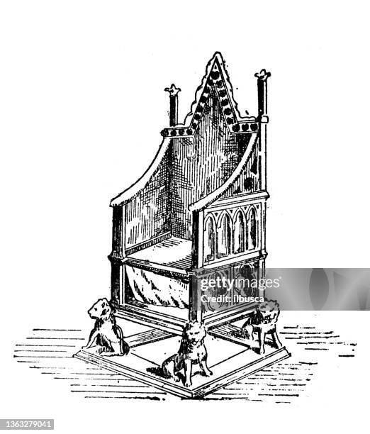 antique illustration: throne 16th century, england - throne stock illustrations