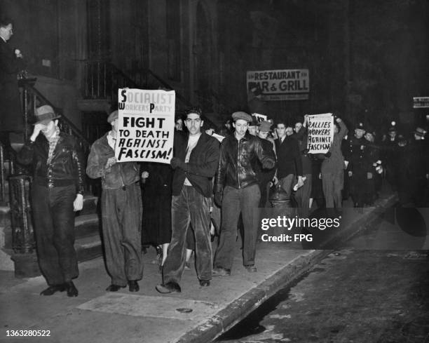 An anti-Fascist demonstration by the Socialist Workers Party in New York City, USA, circa 1940.