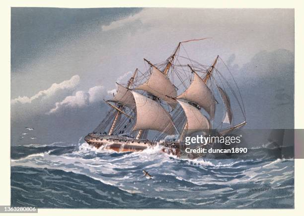 illustrations, cliparts, dessins animés et icônes de navire de guerre de la royal navy, frégate de 28 canons, 1794, fin du 18e siècle - vaisseau militaire