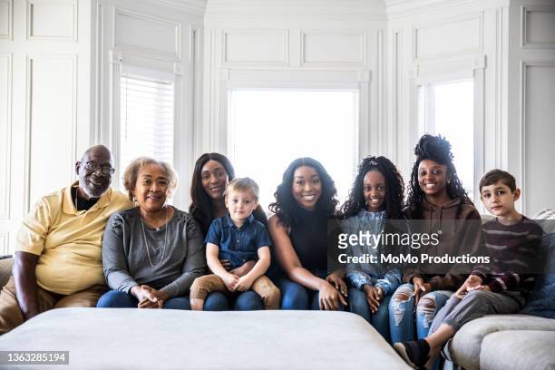 Portrait of multi-generational family in living room