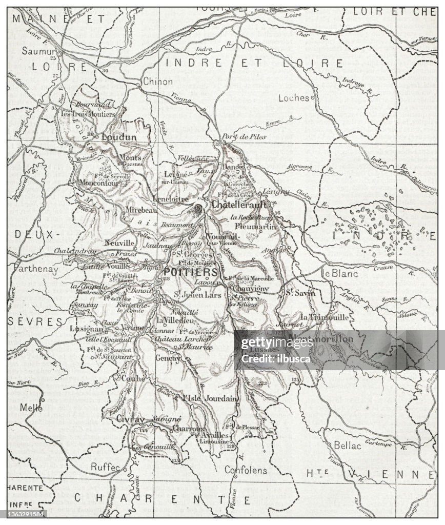 Antique French map of Vienne (département)