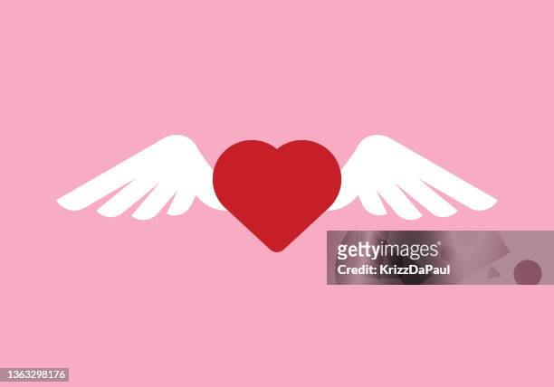 illustrazioni stock, clip art, cartoni animati e icone di tendenza di cuore con le ali, san valentino - angel wings