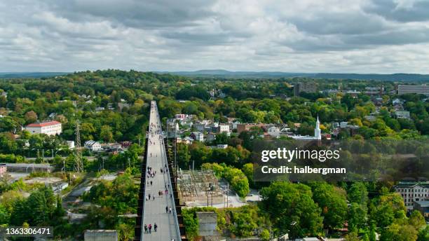 walkway over the hudson and poughkeepsie townscape - aerial - elevated walkway stock pictures, royalty-free photos & images