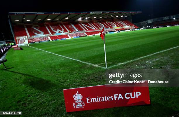 General view inside of the stadium ahead of the Emirates FA Cup Third Round match between Swindon Town and Manchester City at County Ground on...