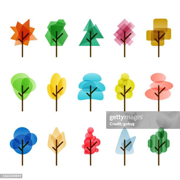 geometric tree icons - tree transparent background stock illustrations