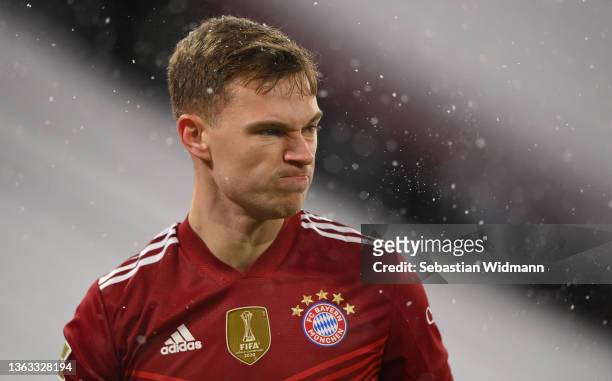 Joshua Kimmich of Muenchen looks dejected during the Bundesliga match between FC Bayern München and Borussia Mönchengladbach at Allianz Arena on...