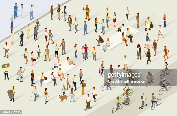 bildbanksillustrationer, clip art samt tecknat material och ikoner med crowded scene bustling with people - group of people