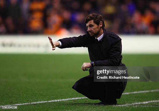 Andre Villas-Boas manager of Chelsea gives instructions during the Barclays Premier League match between Wolverhampton Wanderers and Chelsea at...