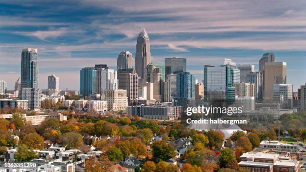 aerial shot of charlotte, nc - charlotte north carolina landmarks stock pictures, royalty-free photos & images