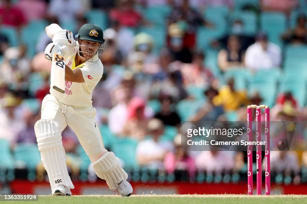 David Warner of Australia bats during day four of the Fourth Test Match in the Ashes series between Australia and England at Sydney Cricket Ground on...