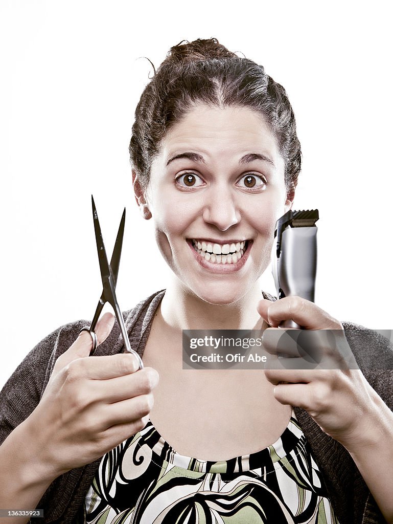 Woman Handing Razor Hand Woman Holding Scissor And Electric Razor High-Res Stock Photo - Getty ...