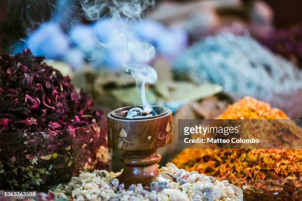 incense and spices at dubai souq, uae - middle east oil stock pictures, royalty-free photos & images