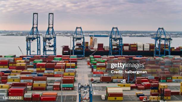 intermodal container yard in the port of baltimore - aerial shot - port of baltimore stock pictures, royalty-free photos & images