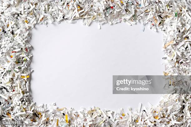 frame of the shredded paper on white background - paper shredder on white stock pictures, royalty-free photos & images