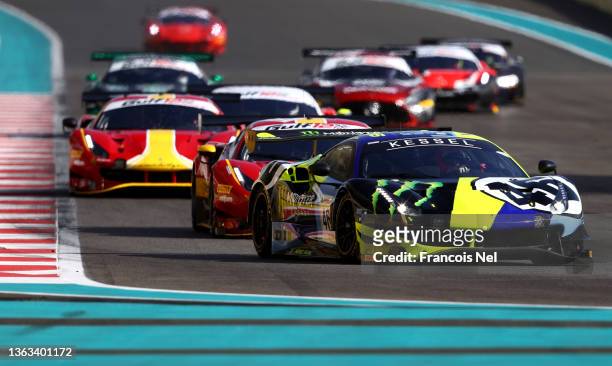 Team VR46 Ferrari 488 GT of David Cleto Fumanelli, Luca Marini, Alessio Salucci during the Gulf 12 Hours at Yas Marina Circuit on January 08, 2022 in...