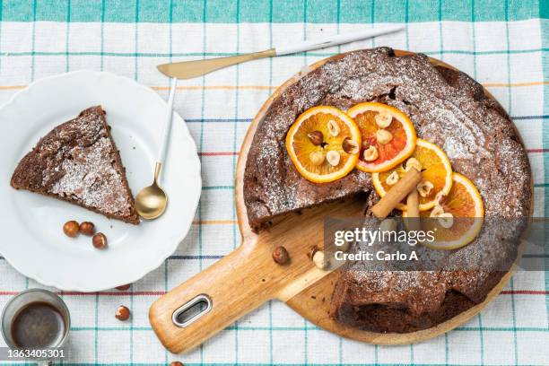 chocolate brownie cake - coffee cake stockfoto's en -beelden