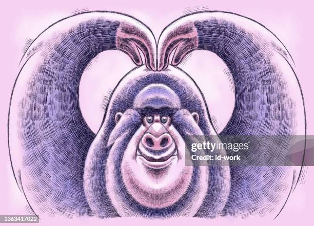 happy gorilla gesturing heart shape - western lowland gorilla stock illustrations