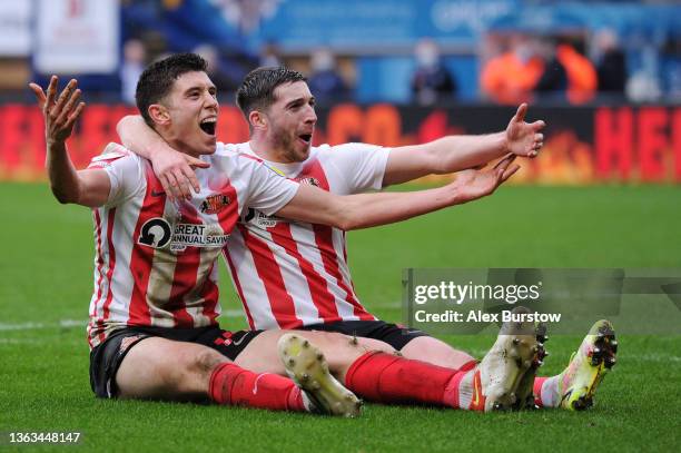 Ross Stewart of Sunderland celebrates with teammate Lynden Gooch after scoring their team's third goal during the Sky Bet League One match between...