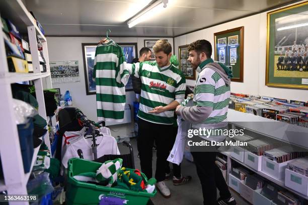 Yeovil Town fans inspect historic match shirts prior to the Emirates FA Cup Third Round match between Yeovil Town and AFC Bournemouth at Huish Park...