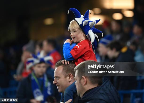 Fan of Chesterfield reacts ahead of the Emirates FA Cup Third Round match between Chelsea and Chesterfield at Stamford Bridge on January 08, 2022 in...