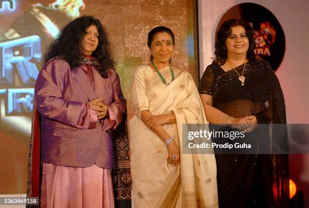 Abida Parveen, Asha Bhosle and Runa Laila attend the launch of TV show 'Sur Kshetra' on August 30, 2012 in Mumbai, India.