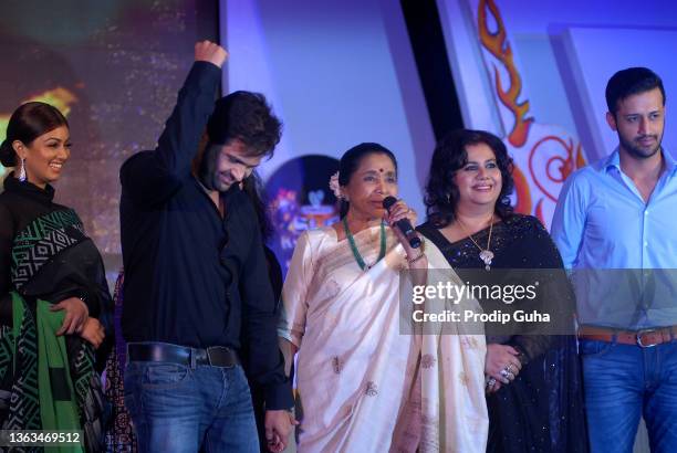 Ayesha Takia, Himesh Reshammiya, Asha Bhosle, Runa Laila and Atif Aslam attend the launch of TV show 'Sur Kshetra' on August 30, 2012 in Mumbai,...