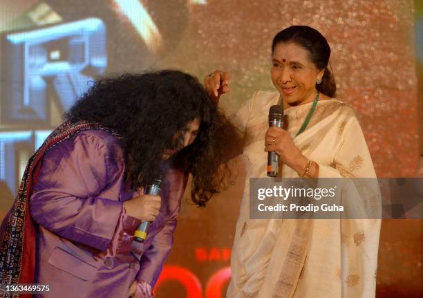 Abida Parveen and Asha Bhosle attend the launch of TV show 'Sur Kshetra' on August 30, 2012 in Mumbai, India.