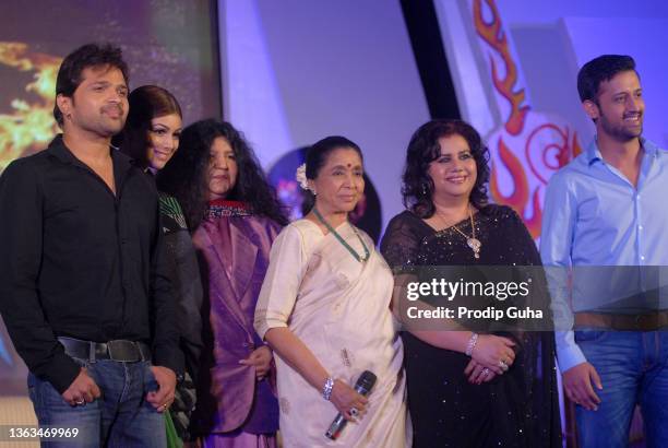 Himesh Reshammiya Ayesha Takia,Abida Parveen, Asha Bhosle, Runa Laila and Atif Aslam attend the launch of TV show 'Sur Kshetra' on August 30, 2012 in...