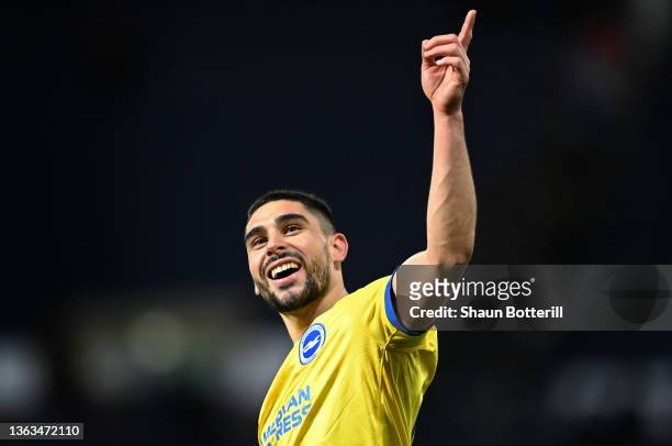 Neal Maupay of Brighton & Hove Albion celebrates victory in the Emirates FA Cup Third Round match between West Bromwich Albion and Brighton & Hove...