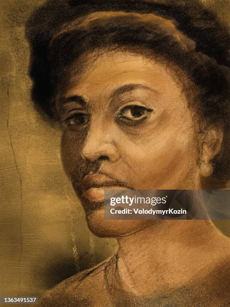 close-up portrait of a young black woman in the style of antique painting - ethiopian models women stock illustrations