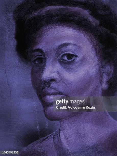 stockillustraties, clipart, cartoons en iconen met close-up portrait of a young black woman in the style of antique painting - slave women