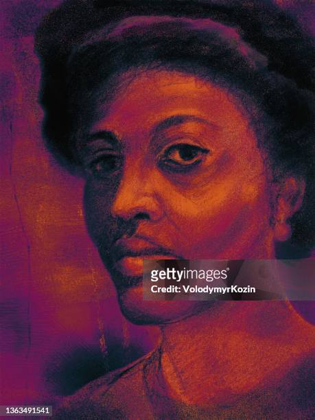 close-up portrait of a young black woman in the style of antique painting - ethiopian models women stock illustrations