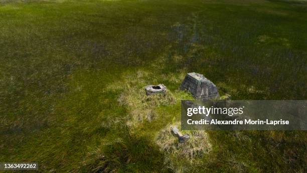 ruins on an ancient antenna structure in the middle of a wetland by a forest near medellin, antioquia  colombia - lagoon forest stock pictures, royalty-free photos & images