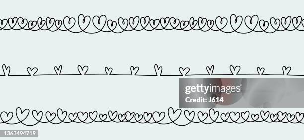 seamless doodle hearts set - single line heart stock illustrations