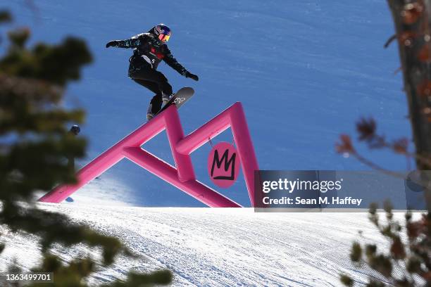 Katie Ormerod of Team Great Britain competes in the Women's Snowboard Slopestyle competition at the Toyota U.S. Grand Prix at Mammoth Mountain on...