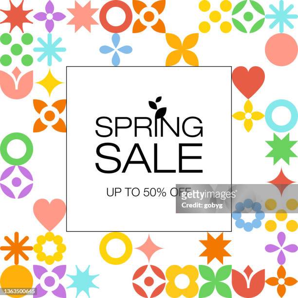 geometric spring sale banner template - border flower garden stock illustrations