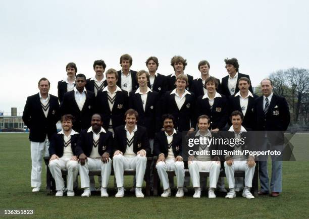 Gloucestershire County Cricket Club at Nevil Road in Bristol, circa 1983. Back row, left to right: Jack Russell, Phil Bainbridge, Edward Cunningham,...