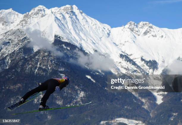 Andreas Kofler of Austria competes during the training round of the FIS Ski Jumping World Cup event at the 60th Four Hills ski jumping tournament at...